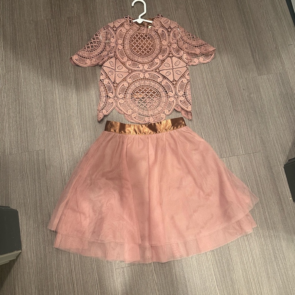 Joyfolie Pink Lace Top and Tulle Skirt Set